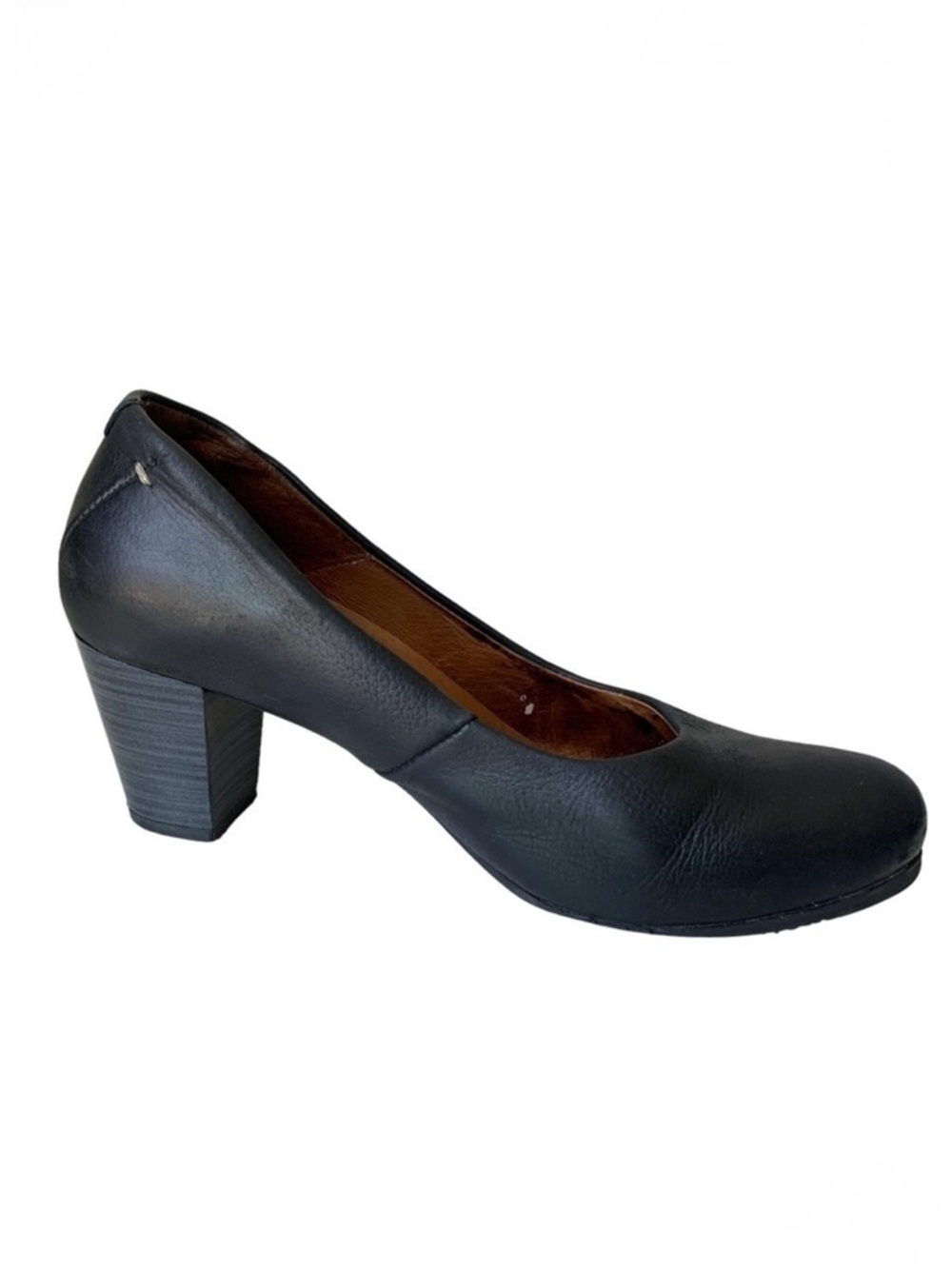 Wanda Panda Black Leather 2.5” Stacked Heel Comfort Shoe Women's Size 40